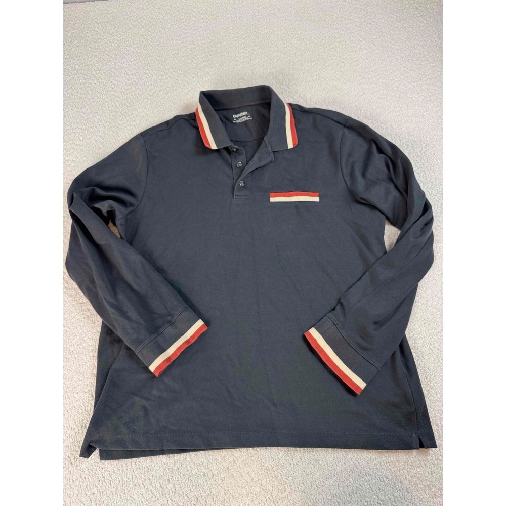 UNTUCKit Mens Cotton Blend Collared Long Sleeve Pullover Navy Blue Polo Shirt XL